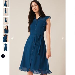 Phase Eight Riley Chiffon Dress Teal Button Down Midi Size Large